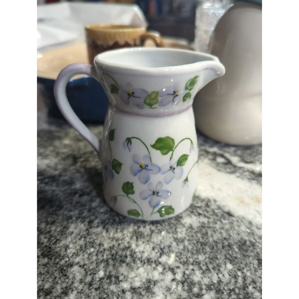 Vintage Andrea By Sadek Violet Creamer Flowers Botanical Mini Pitcher Cottage